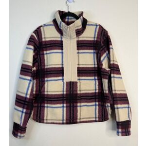 Alpine Design Women's Plaid Quarter Zip Fleece Pullover Purple Cream Medium